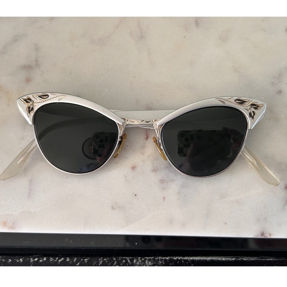 Vintage American Optical Silver Aluminum Cat Eye Glasses 1/10 12K GF 5 3/4